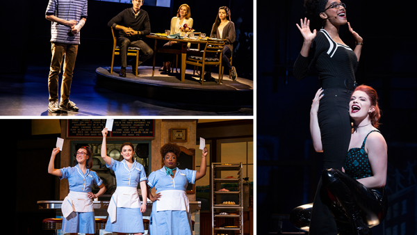 Scenes from Dear Evan Hansen, Waitress, and Rent.